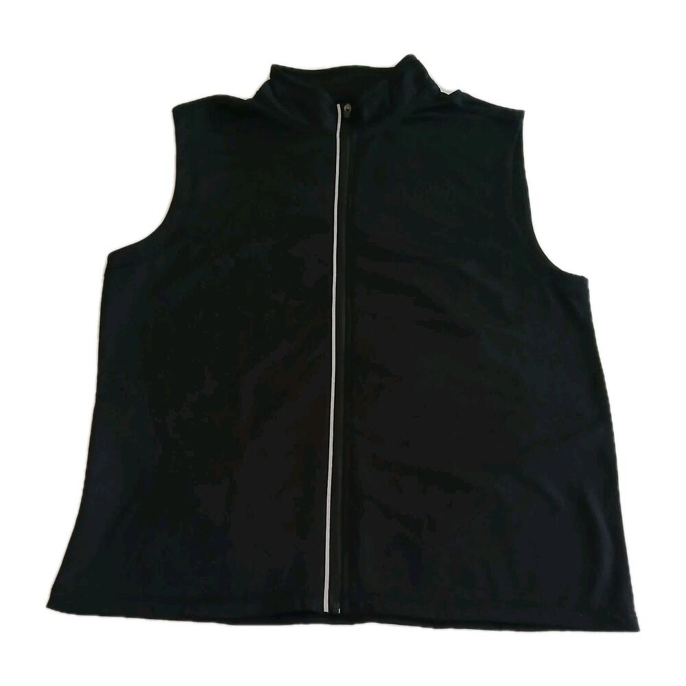 True Religion Women L Black Zip Up Stretch Vest Jacket Casual Layering Sleeveles